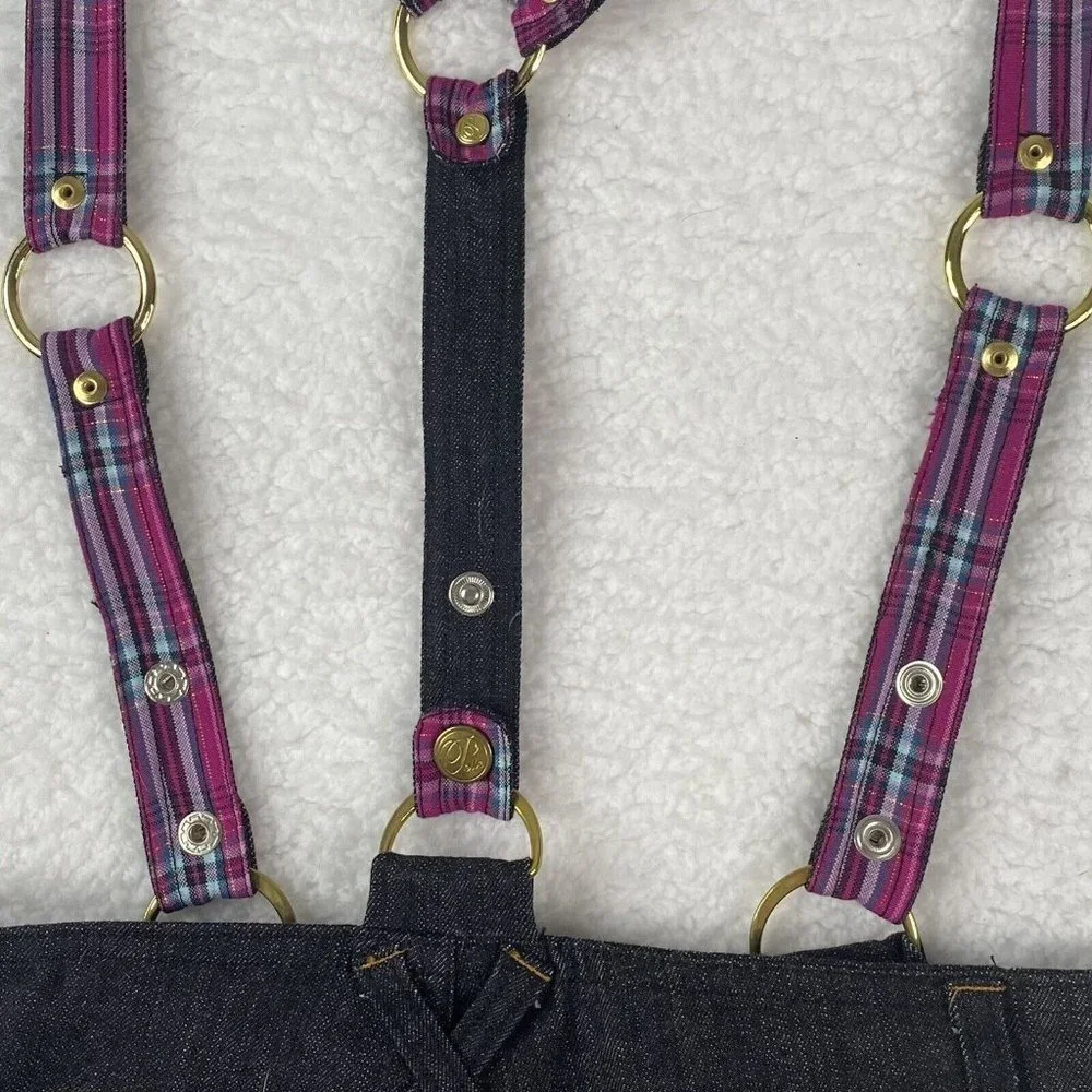 Y2K Pelle Pelle Girls‎ Jeans 10 Black Suspender Embroidered Hip Hop Festival VTG